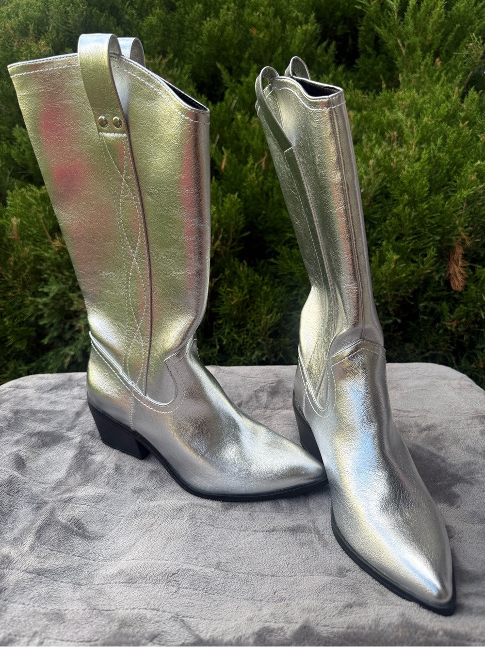 Metallic Silver Women's Western Knee-High Boots